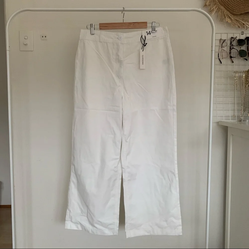 Glassons white cotton high-waisted wide leg pants - Picture 2 of 2